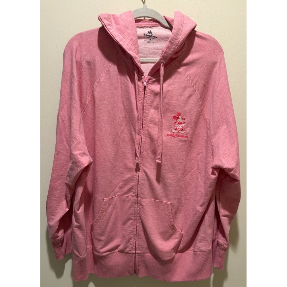 Disney Mickey Mouse Pink Embroidered Hoodie Jacket Size 2XL Teen Adult Zip Hoodi